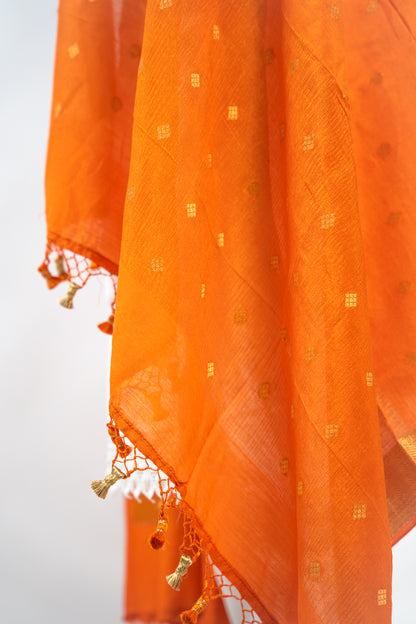 Tangerine Orange Diamond Zari Booti Banarasi Moonga Silk Dupatta