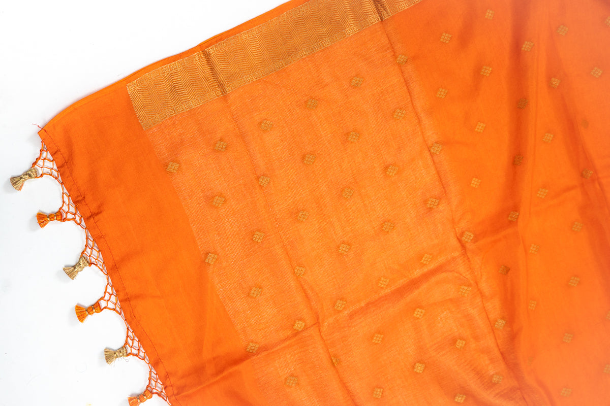 Tangerine Orange Diamond Zari Booti Banarasi Moonga Silk Dupatta