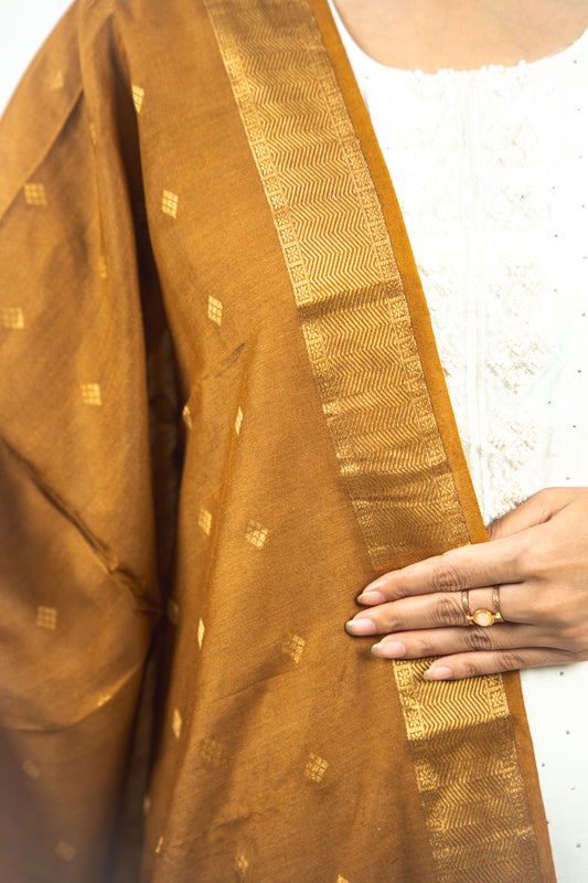 Bronze Gold Zari Booti Banarasi Moonga Silk Dupatta