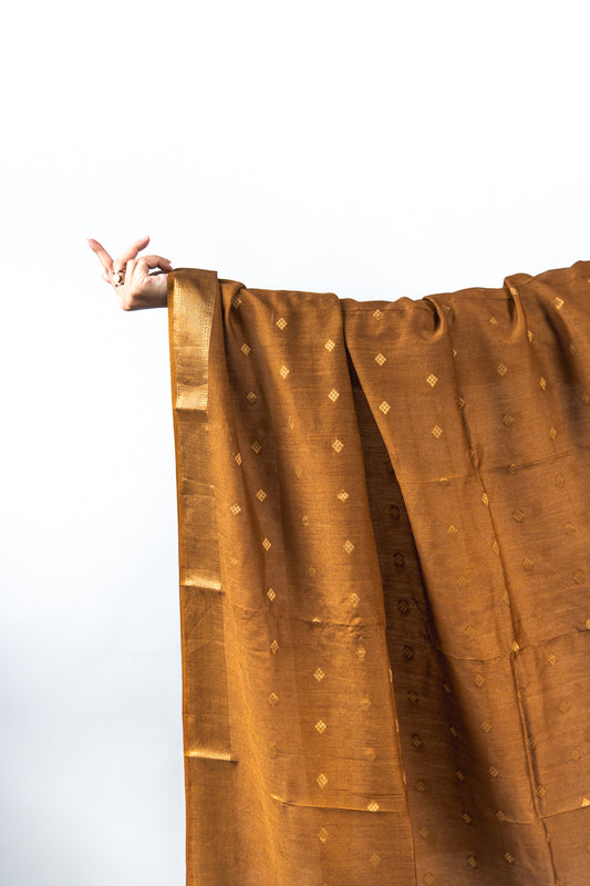 Bronze Gold Zari Booti Banarasi Moonga Silk Dupatta