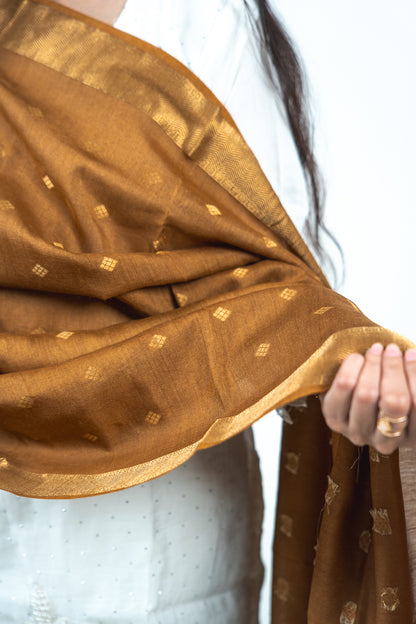Bronze Gold Zari Booti Banarasi Moonga Silk Dupatta