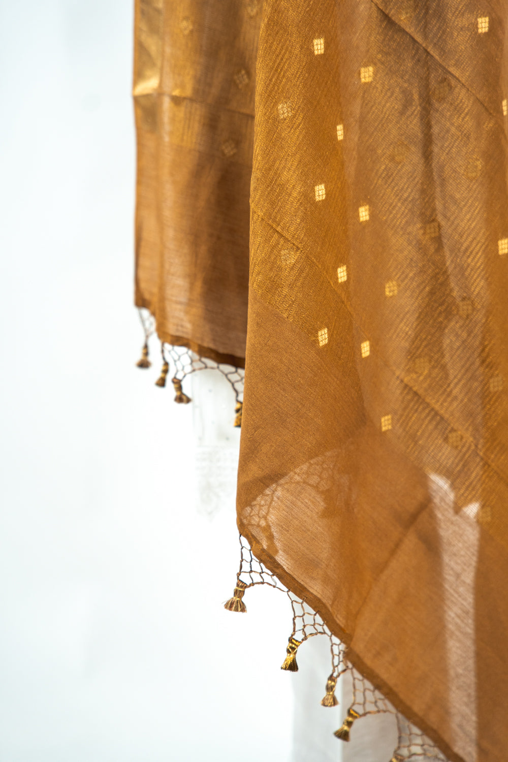 Bronze Gold Zari Booti Banarasi Moonga Silk Dupatta