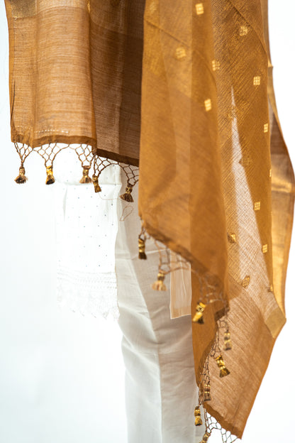 Mocha Brown Diamond Zari Booti Banarasi Moonga Silk Dupatta