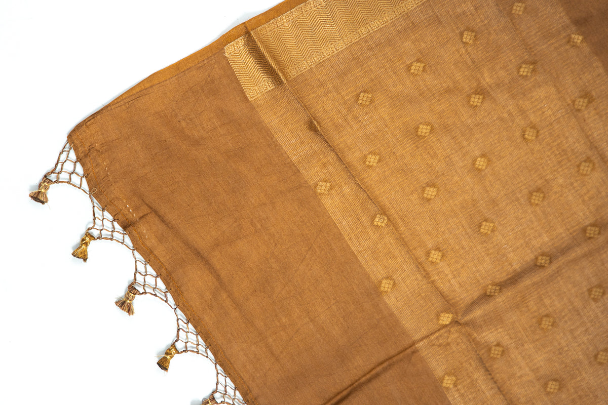 Bronze Gold Zari Booti Banarasi Moonga Silk Dupatta