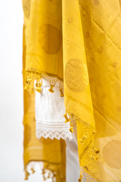 Yellow Mandala Zari Banarasi Moonga Silk Dupatta