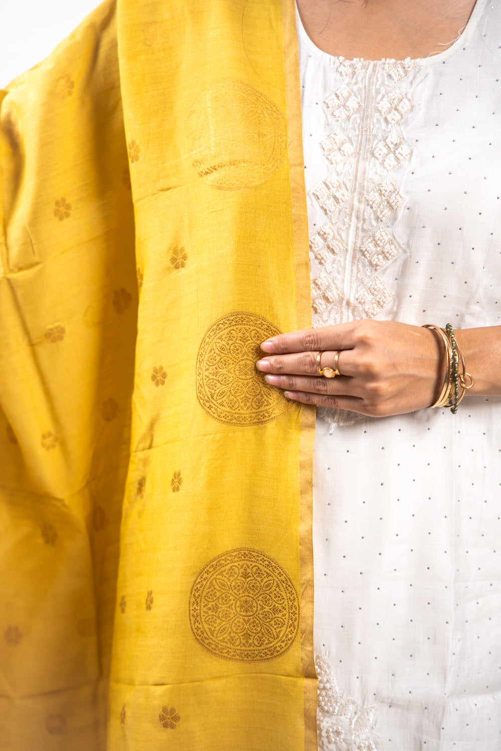 Yellow Mandala Zari Banarasi Moonga Silk Dupatta