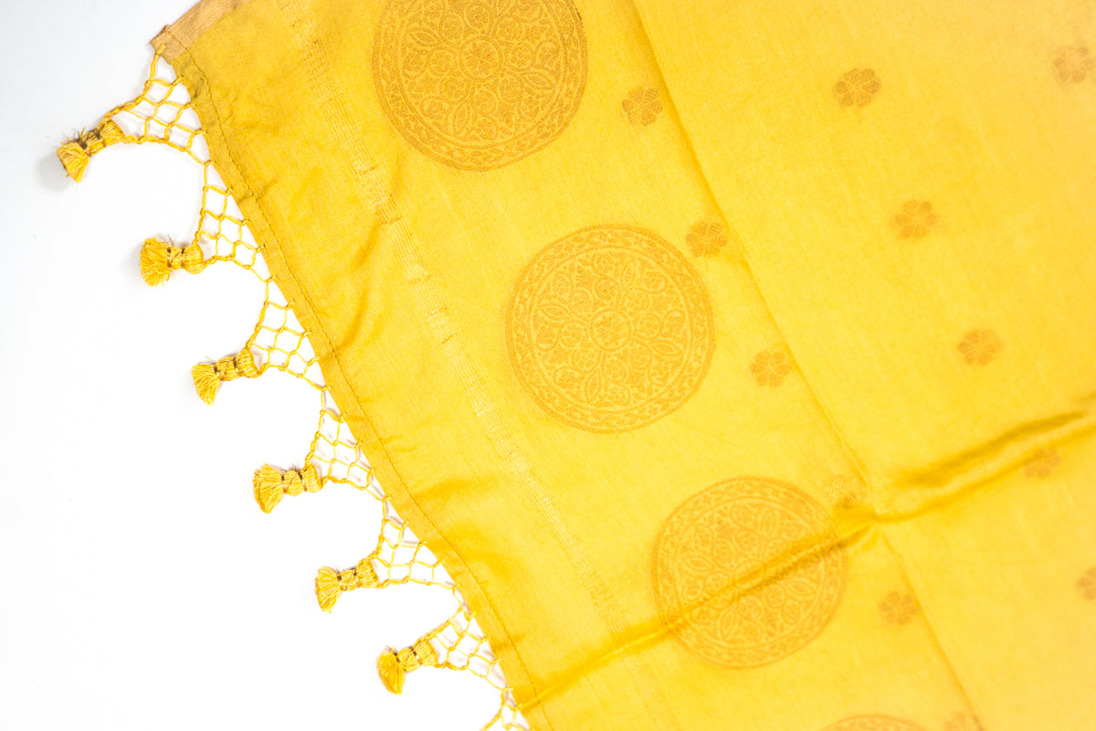 Yellow Mandala Zari Banarasi Moonga Silk Dupatta