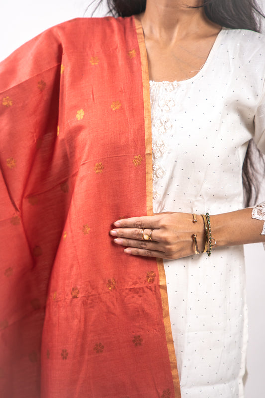 Rust Red Mandala Zari Banarasi Moonga Silk Dupatta