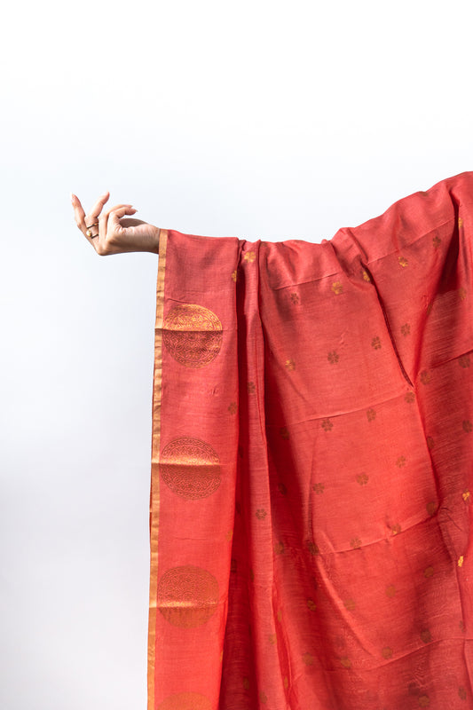 Rust Red Mandala Zari Banarasi Moonga Silk Dupatta