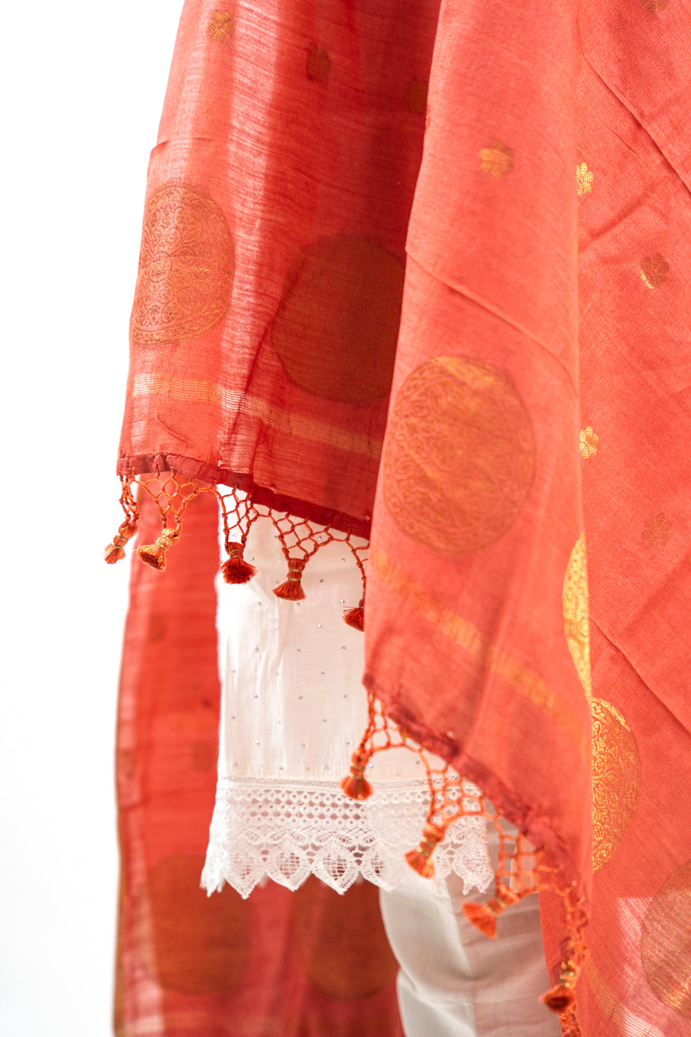 Rust Red Mandala Zari Banarasi Moonga Silk Dupatta