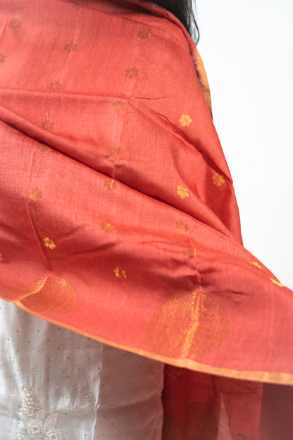 Rust Red Mandala Zari Banarasi Moonga Silk Dupatta