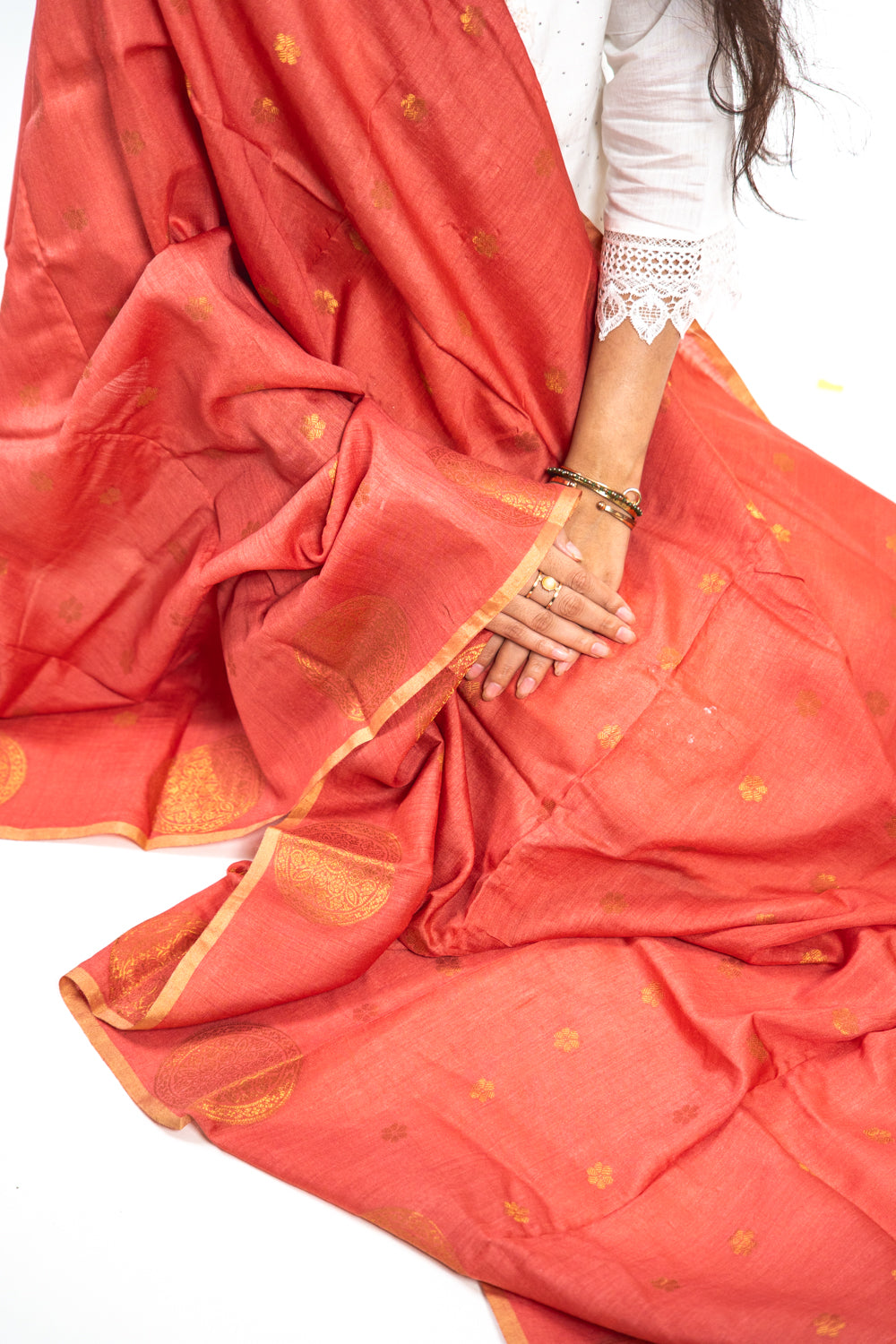 Rust Red Mandala Zari Banarasi Moonga Silk Dupatta