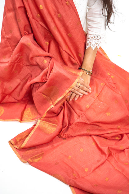 Rust Red Mandala Zari Banarasi Moonga Silk Dupatta