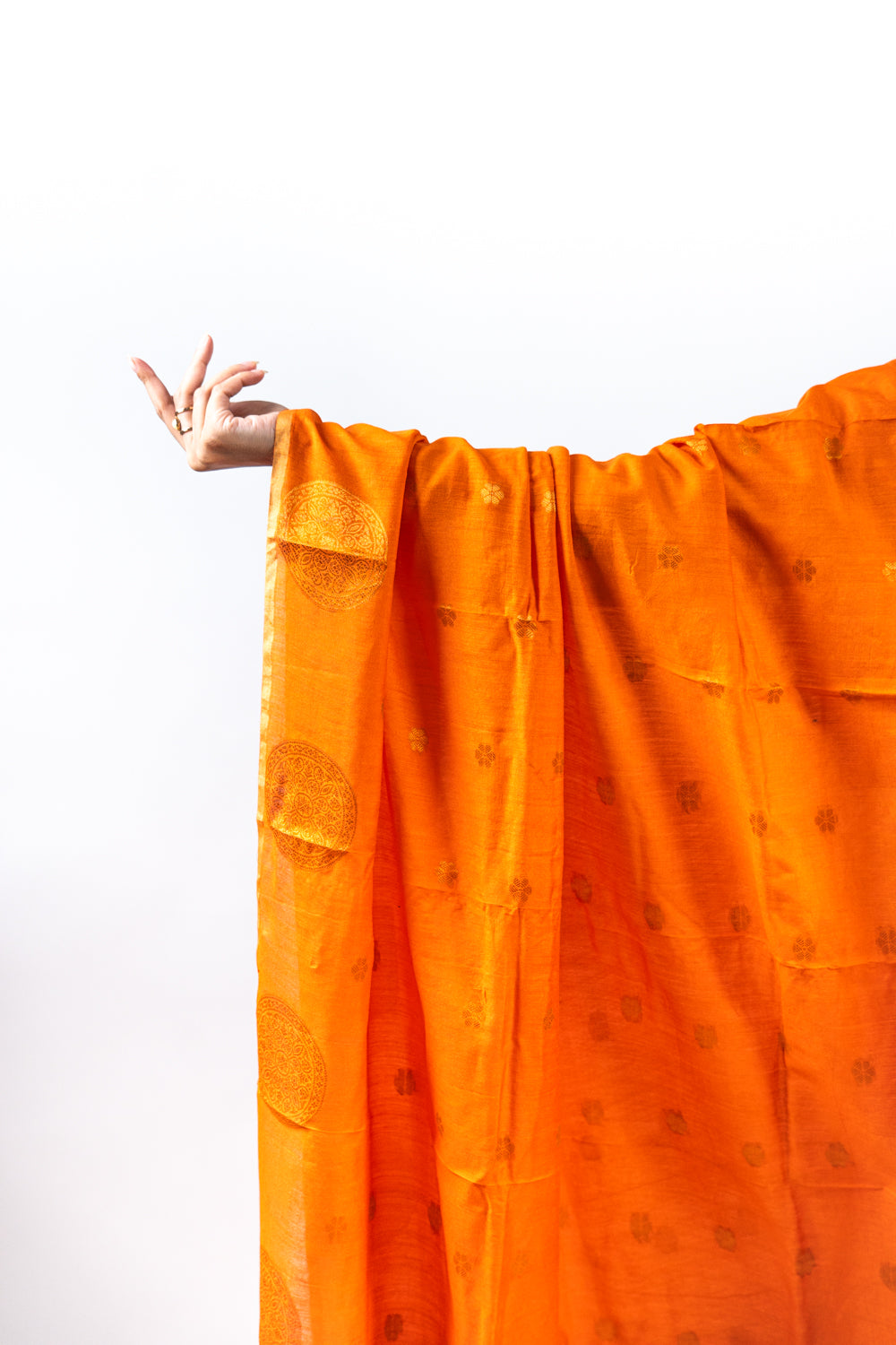 Tangerine Orange Gold Zari Booti Banarasi Moonga Silk Dupatta