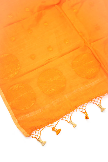 Tangerine Orange Gold Zari Booti Banarasi Moonga Silk Dupatta
