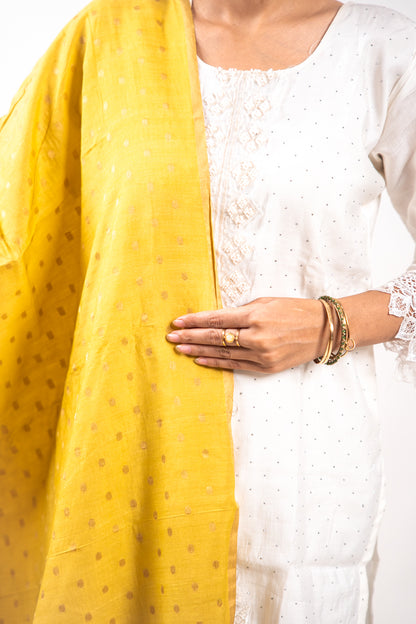 Yellow Gold Zari Booti Banarasi Moonga Silk Dupatta