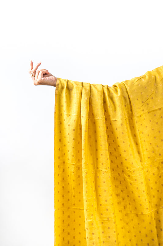 Yellow Gold Zari Booti Banarasi Moonga Silk Dupatta