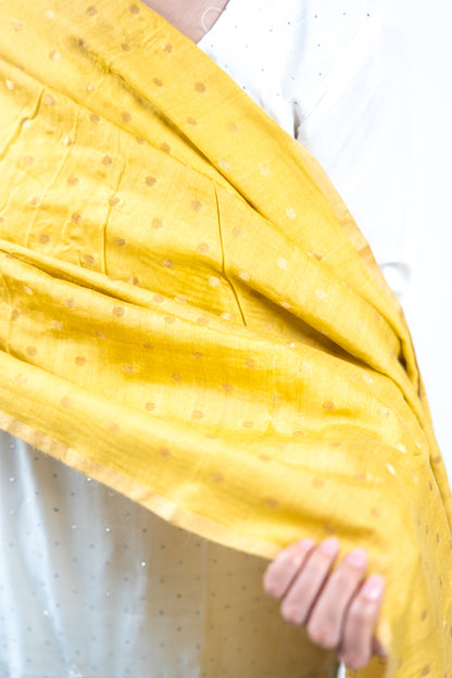 Yellow Gold Zari Booti Banarasi Moonga Silk Dupatta
