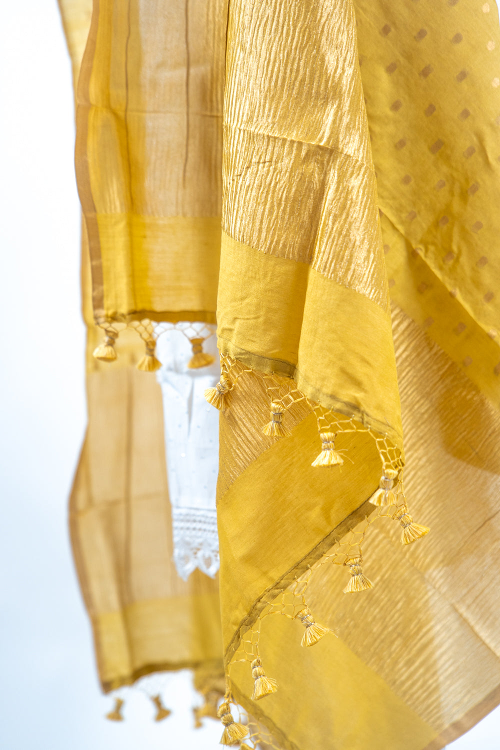 Yellow Gold Zari Booti Banarasi Moonga Silk Dupatta