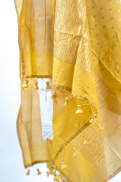 Yellow Gold Zari Booti Banarasi Moonga Silk Dupatta