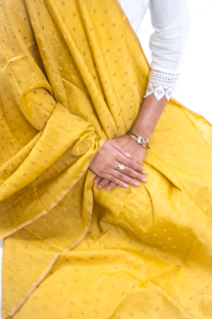 Yellow Gold Zari Booti Banarasi Moonga Silk Dupatta