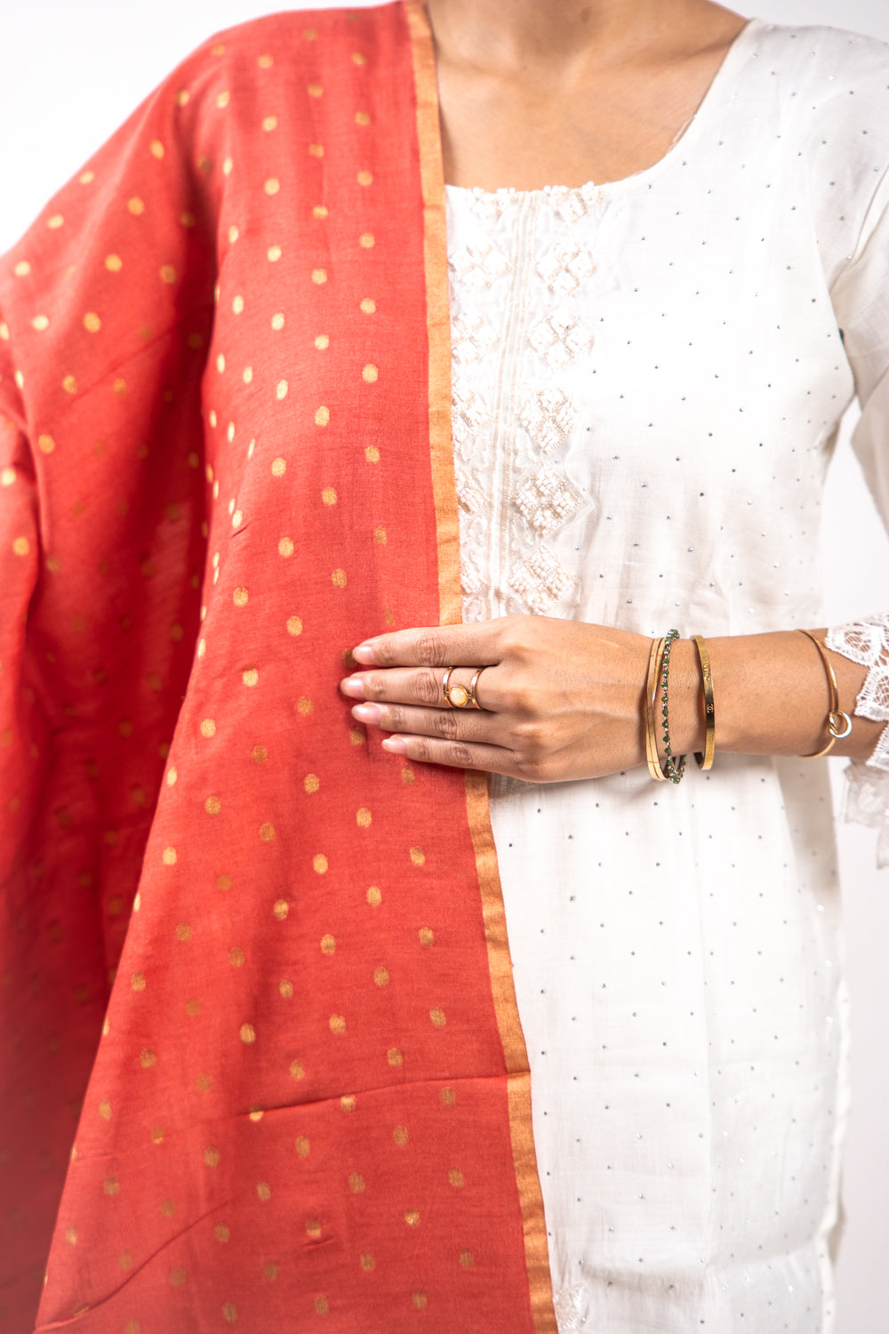 Rust Red Gold Zari Booti Banarasi Moonga Silk Dupatta