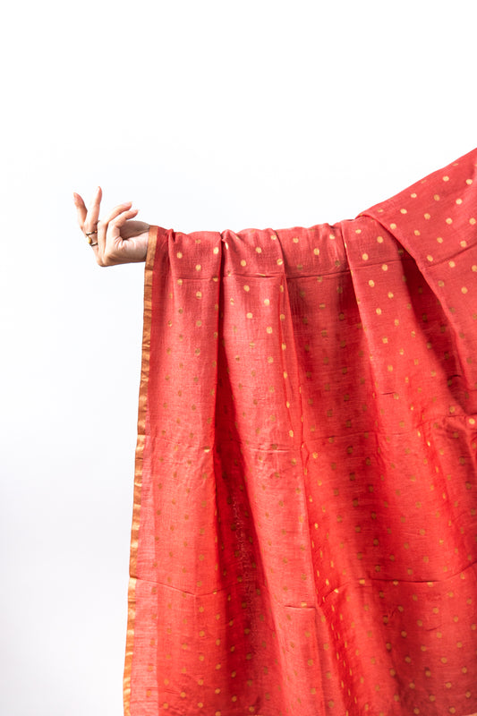 Rust Red Gold Zari Booti Banarasi Moonga Silk Dupatta