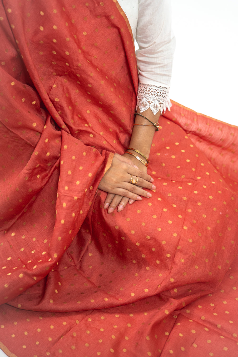 Rust Red Gold Zari Booti Banarasi Moonga Silk Dupatta