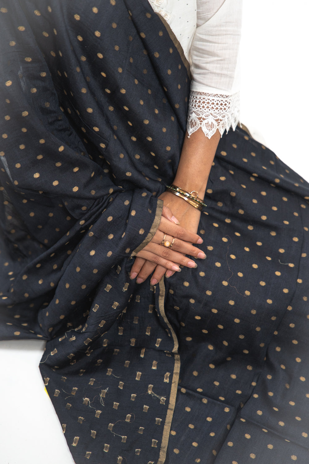 Jet Black Gold Zari Booti Banarasi Moonga Silk Dupatta