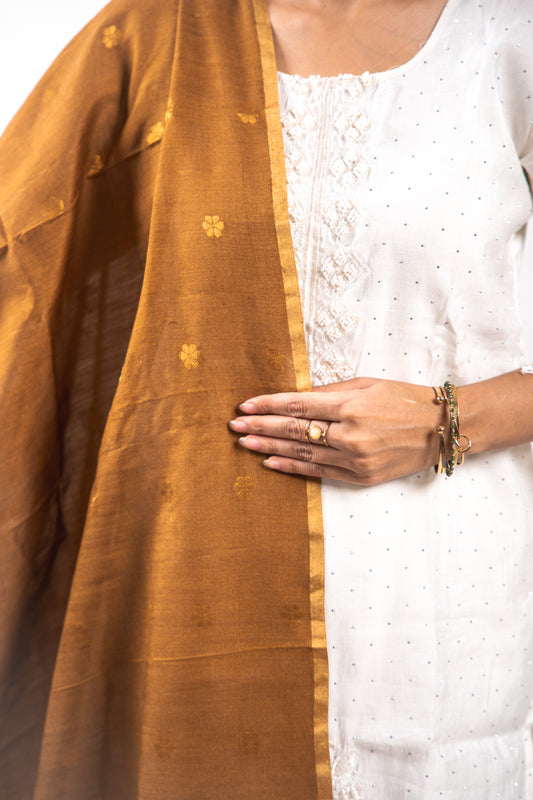 Bronze Brown Mandala Zari Banarasi Moonga Silk Dupatta