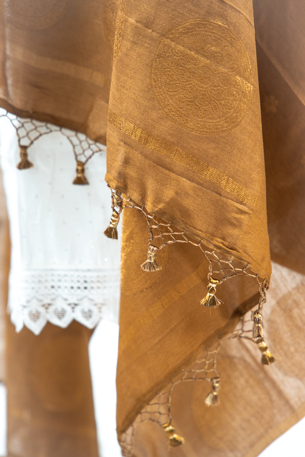 Bronze Brown Mandala Zari Banarasi Moonga Silk Dupatta