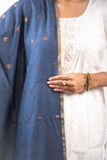 Navy Blue Mandala Zari Banarasi Moonga Silk Dupatta