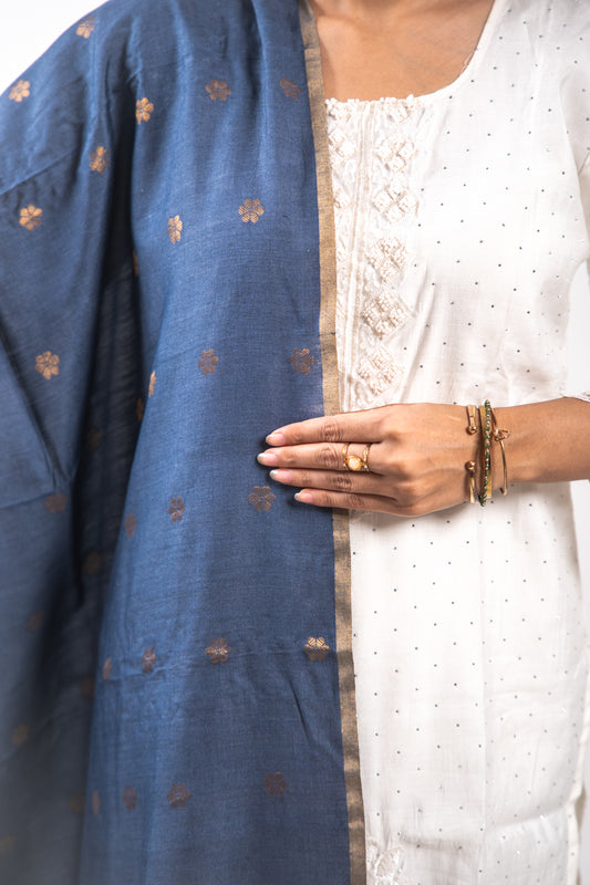 Navy Blue Mandala Zari Banarasi Moonga Silk Dupatta