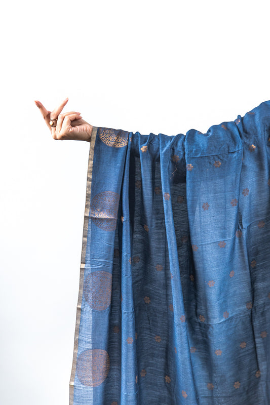 Navy Blue Mandala Zari Banarasi Moonga Silk Dupatta