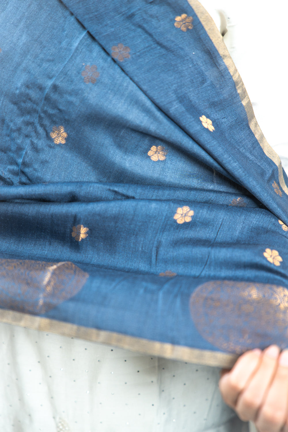 Navy Blue Mandala Zari Banarasi Moonga Silk Dupatta