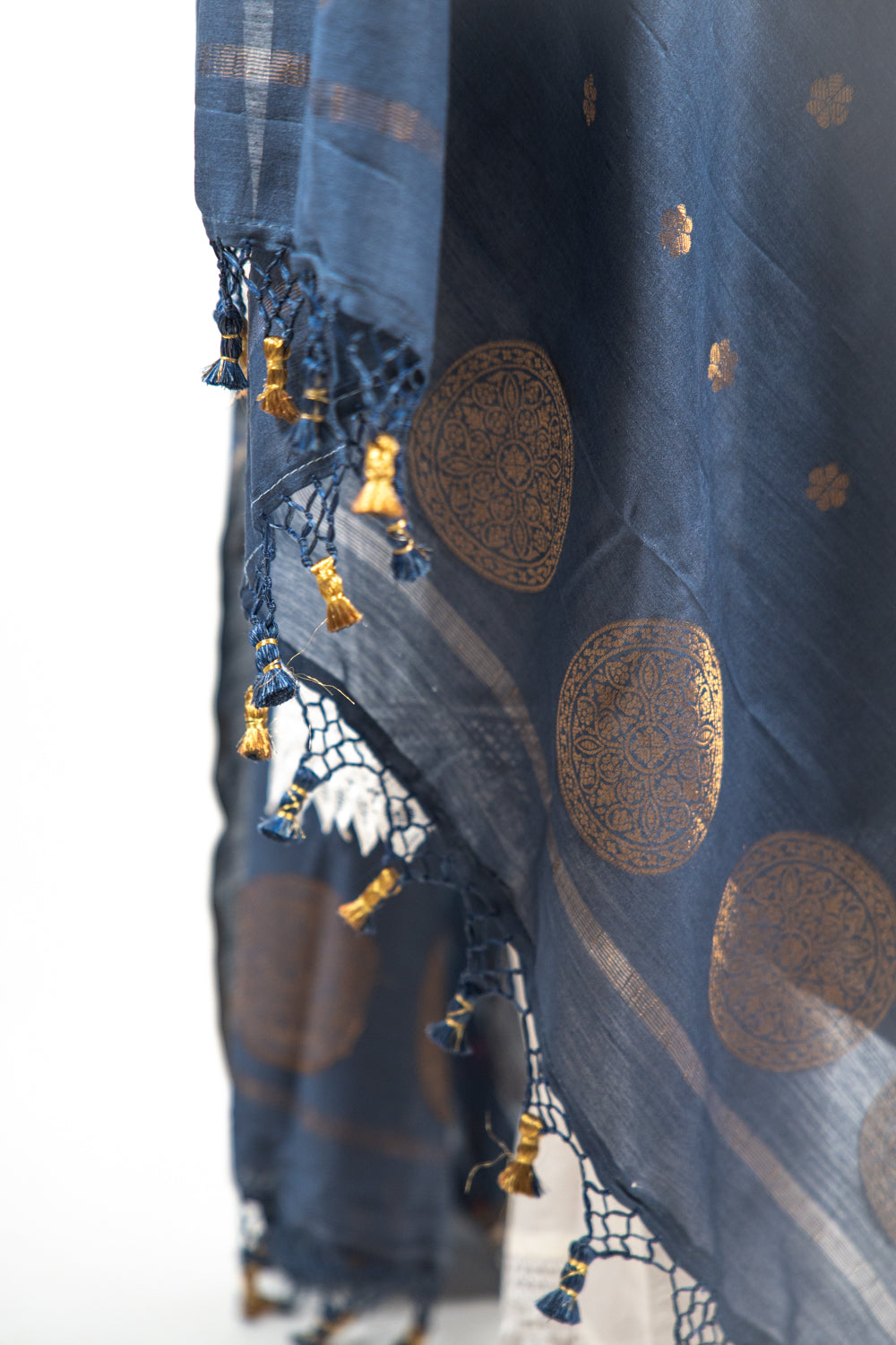 Navy Blue Mandala Zari Banarasi Moonga Silk Dupatta