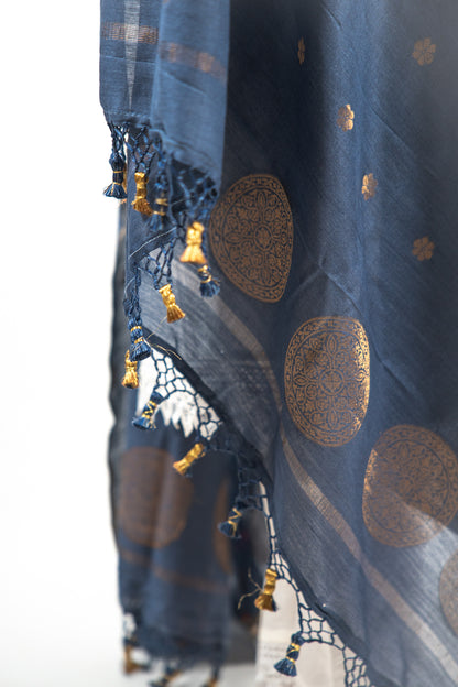 Navy Blue Mandala Zari Banarasi Moonga Silk Dupatta