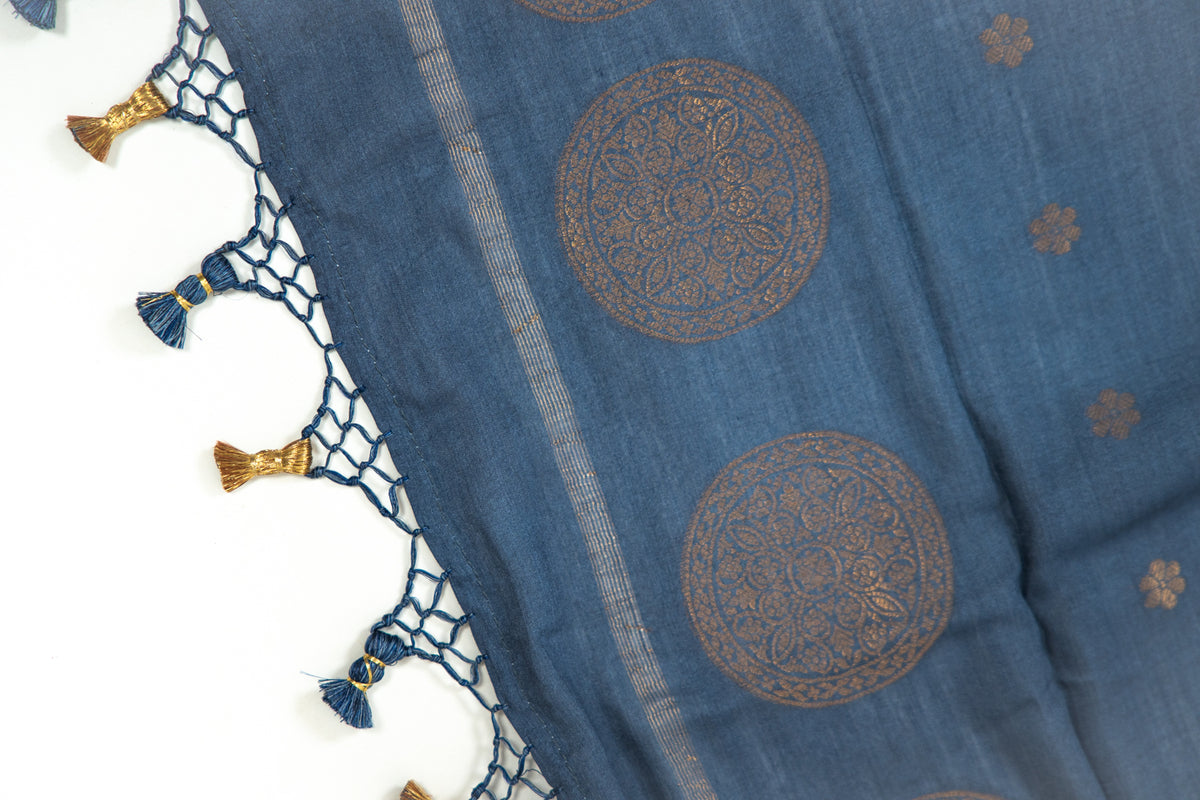 Navy Blue Mandala Zari Banarasi Moonga Silk Dupatta