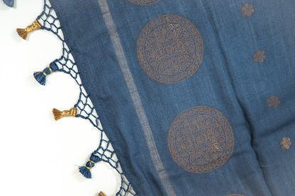 Navy Blue Mandala Zari Banarasi Moonga Silk Dupatta