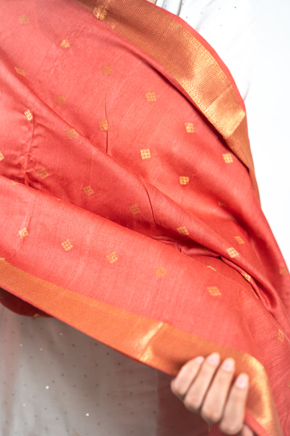Rust Red Diamond Zari Booti Banarasi Moonga Silk Dupatta