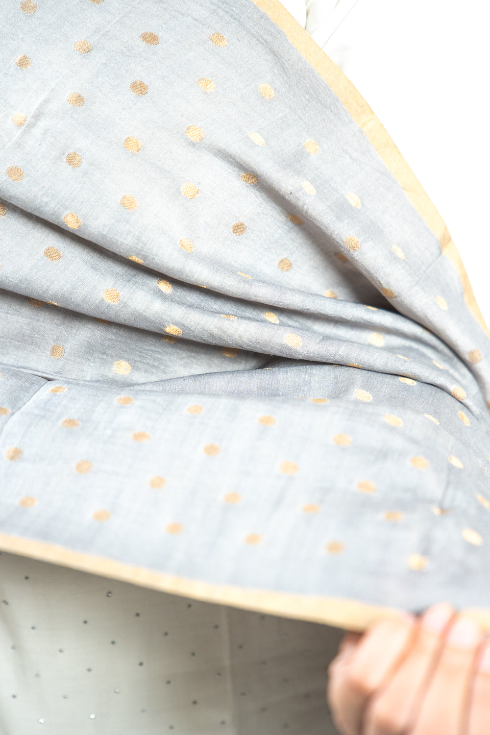 Charcoal Grey Gold Zari Booti Banarasi Moonga Silk Dupatta