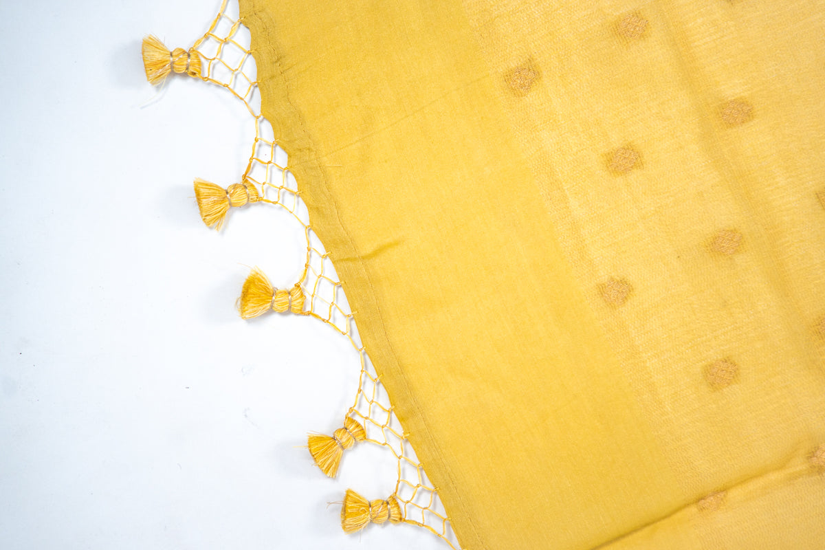 Yellow Diamond Zari Booti Banarasi Moonga Silk Dupatta