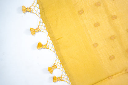 Yellow Diamond Zari Booti Banarasi Moonga Silk Dupatta