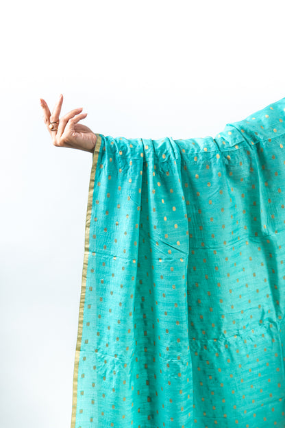 Sea Green Gold Zari Booti Banarasi Moonga Silk Dupatta