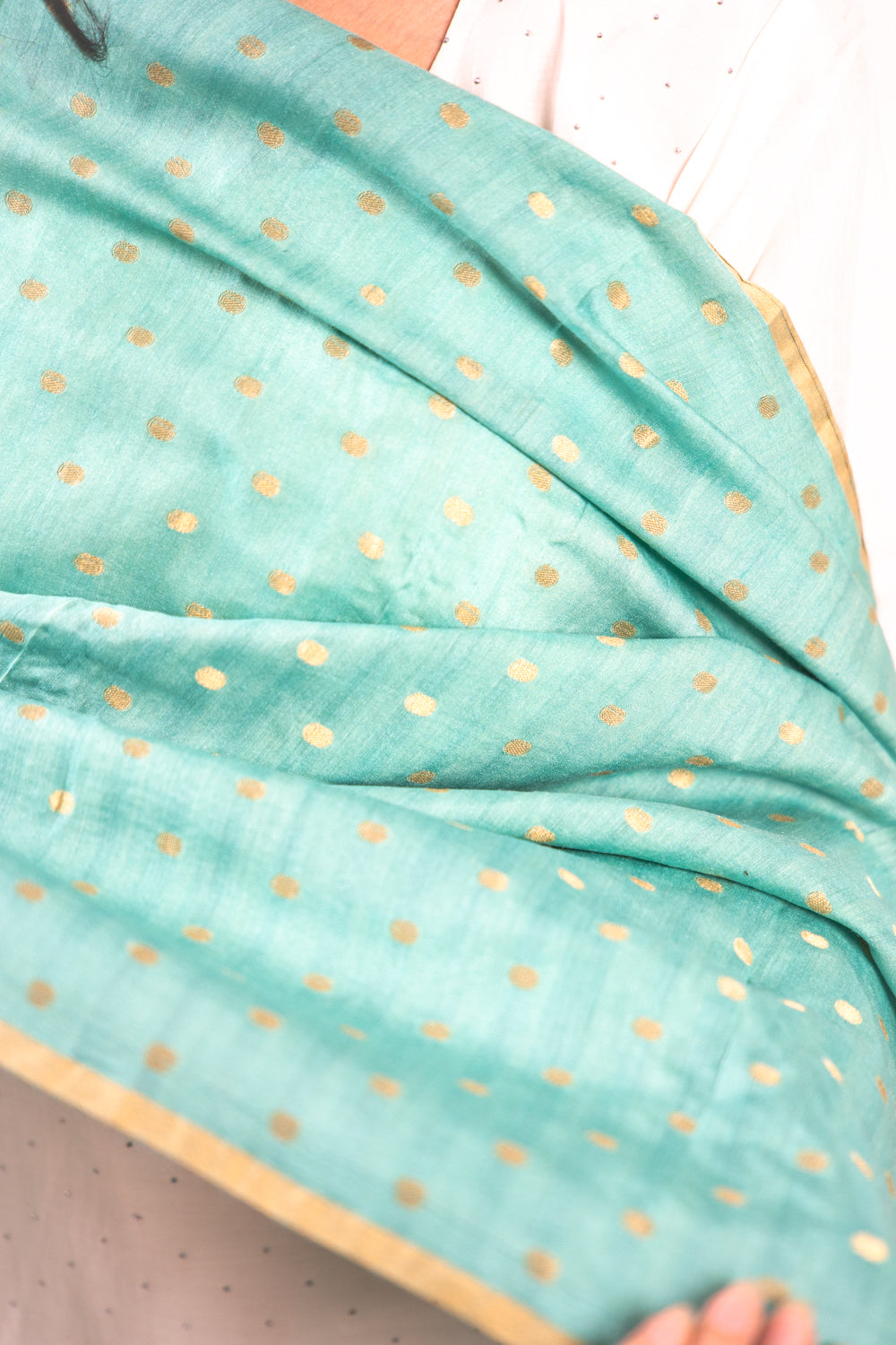 Sea Green Gold Zari Booti Banarasi Moonga Silk Dupatta