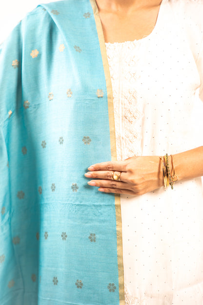 Sky Blue Mandala Zari Banarasi Moonga Silk Dupatta