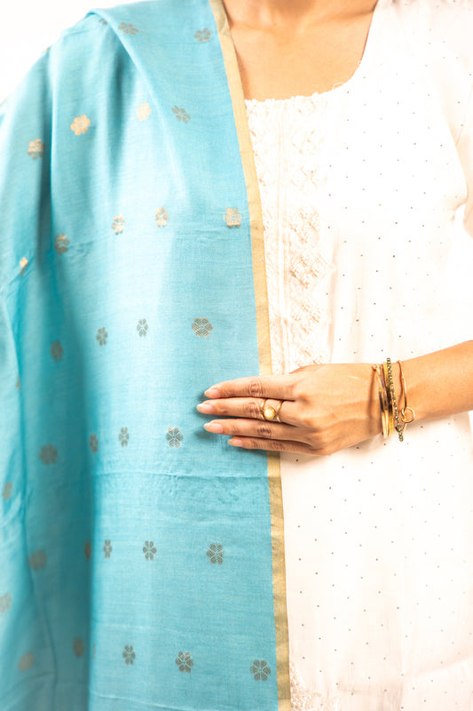Sky Blue Mandala Zari Banarasi Moonga Silk Dupatta