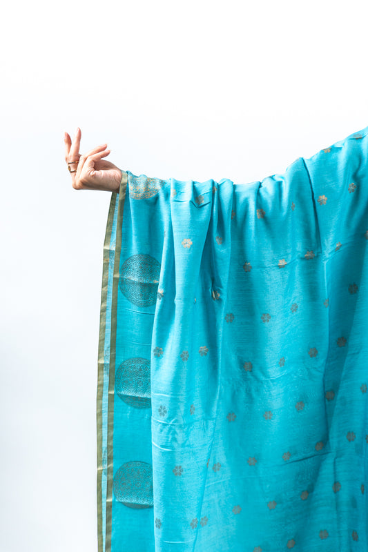 Sky Blue Mandala Zari Banarasi Moonga Silk Dupatta