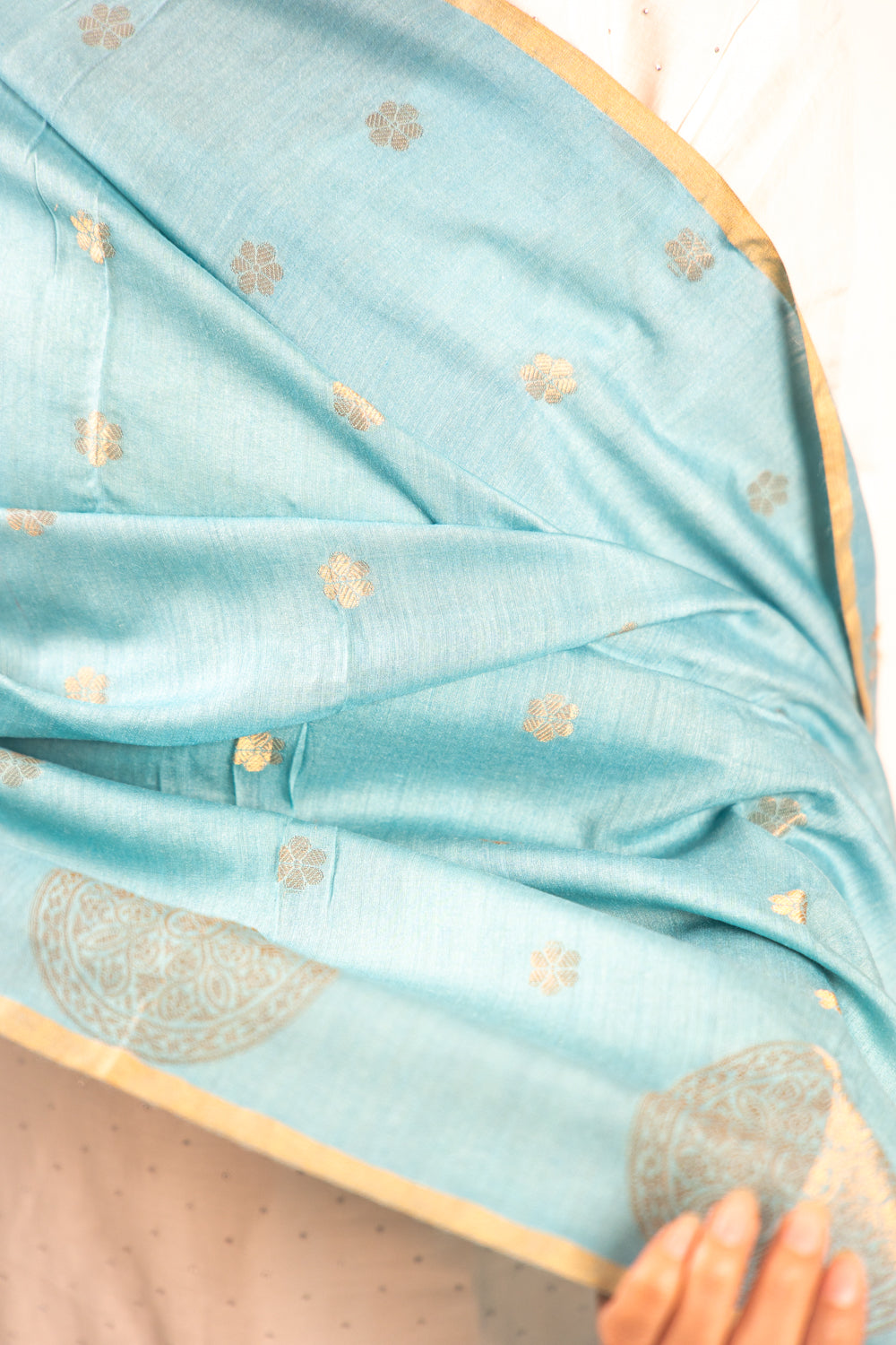 Sky Blue Mandala Zari Banarasi Moonga Silk Dupatta