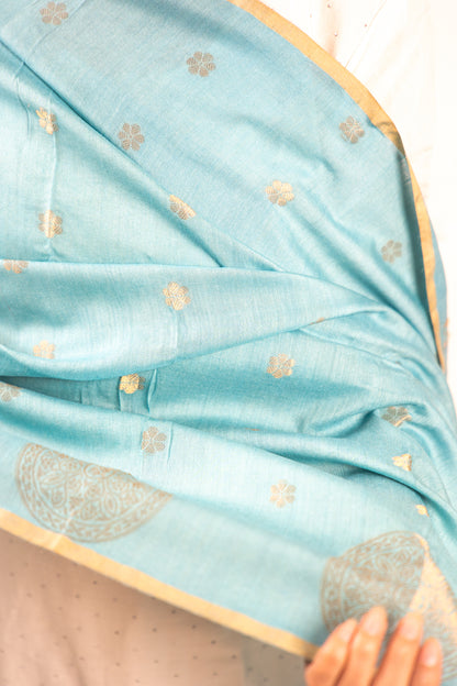 Sky Blue Mandala Zari Banarasi Moonga Silk Dupatta